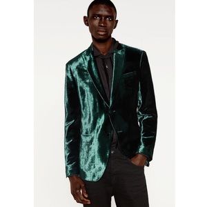 zara green velvet blazer